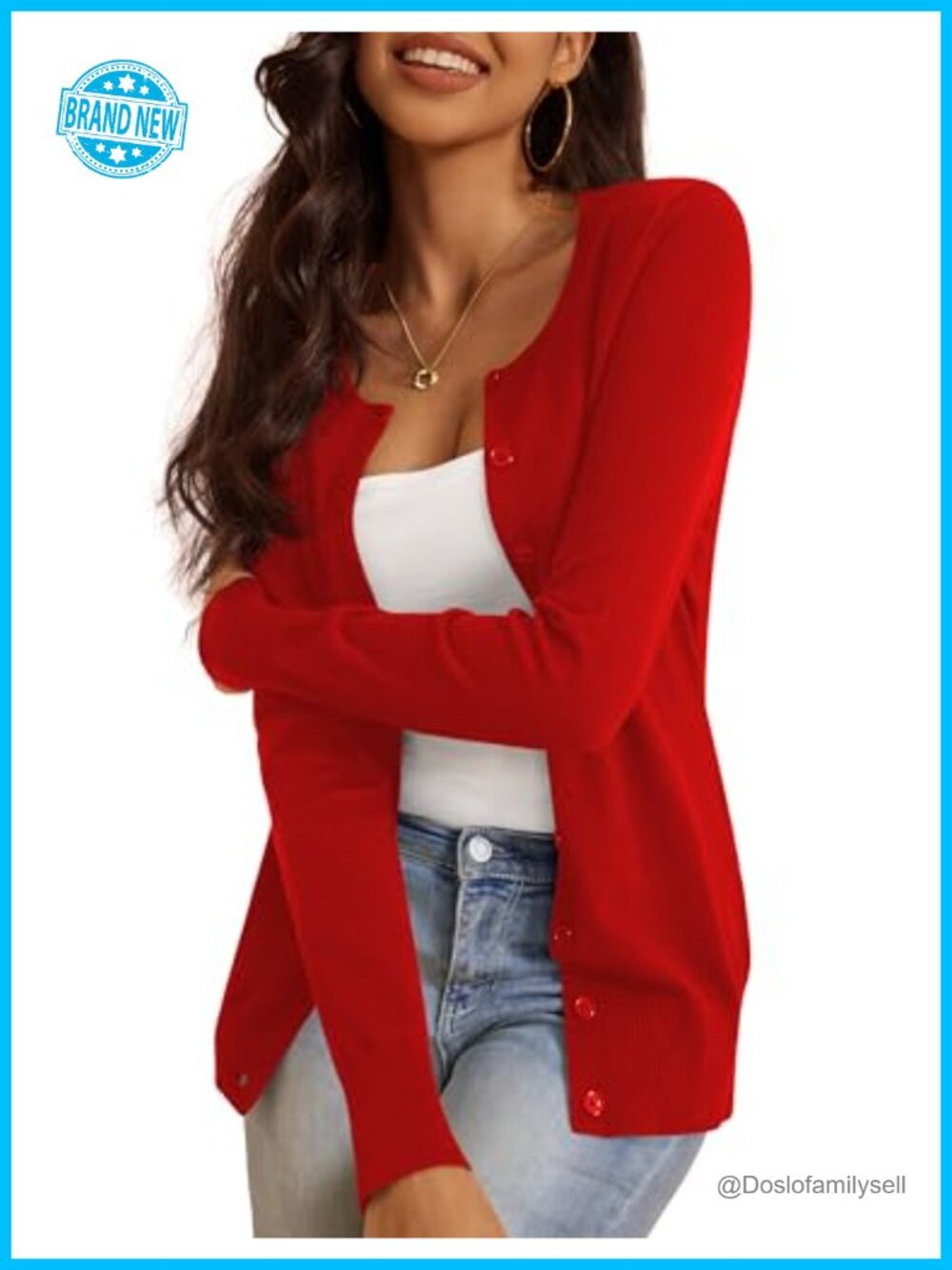Women's Slim Fit Button Down Cardigan Sweater Crew Neck Long Sleeve